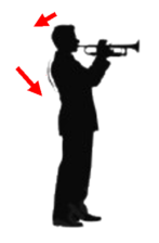 胴体を反って演奏するトランペット奏者